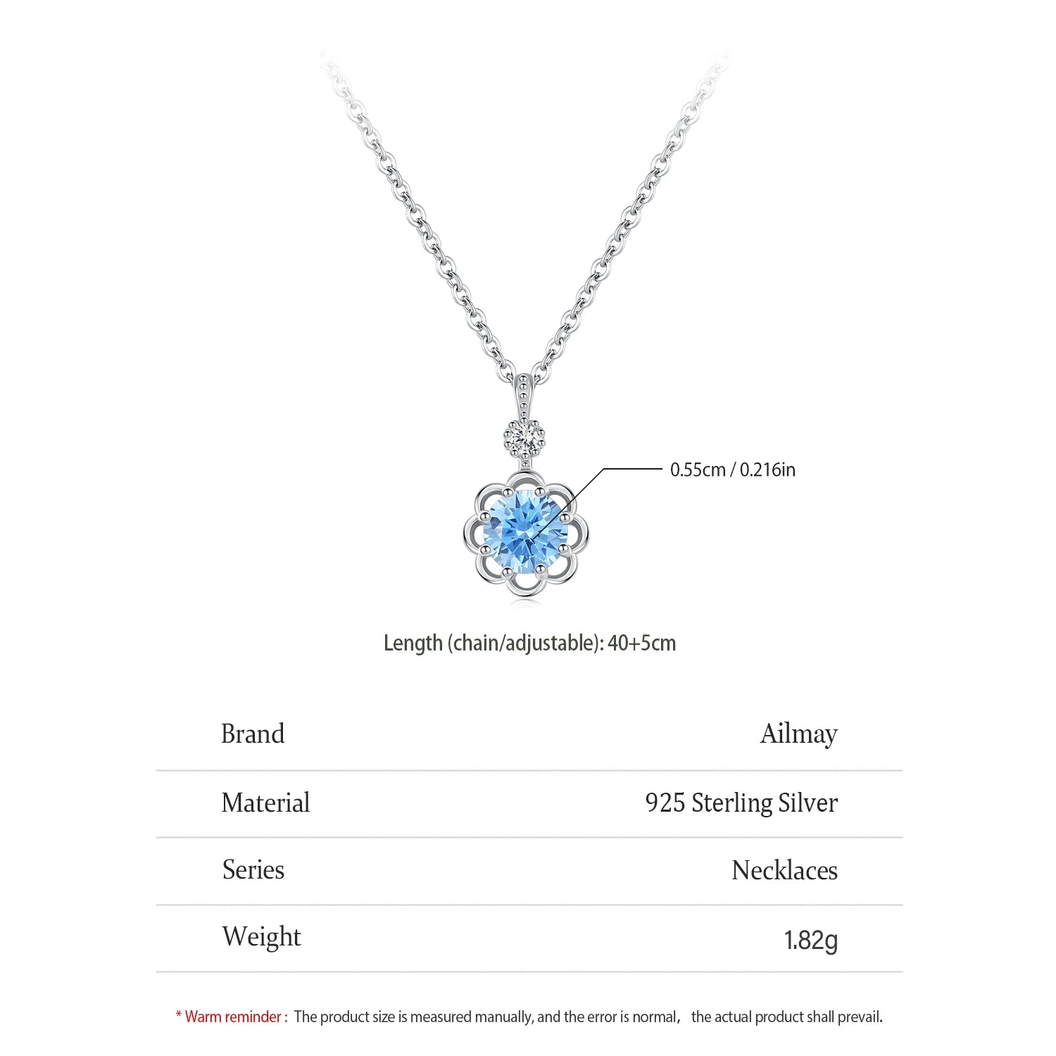 سلسلة فضة استرليني 925 بحلية زهرة بحجر زركون أزرق