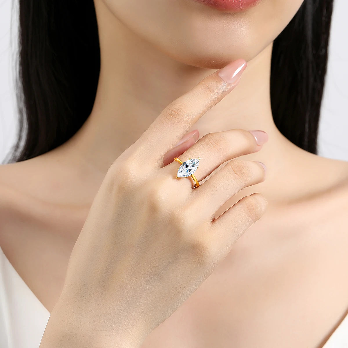 14K Gold Marquise Cut Moissanite Ring – 3ct Certified