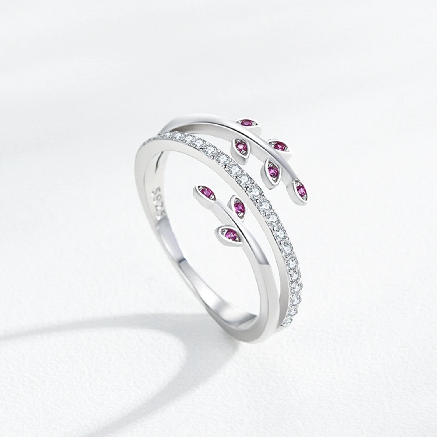 925 Sterling Silver Leaf CZ Ring