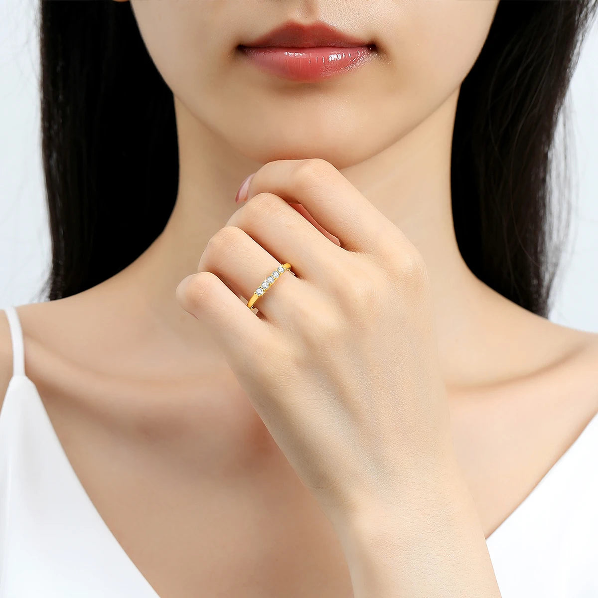 14K Gold Moissanite & Diamond Wedding Band