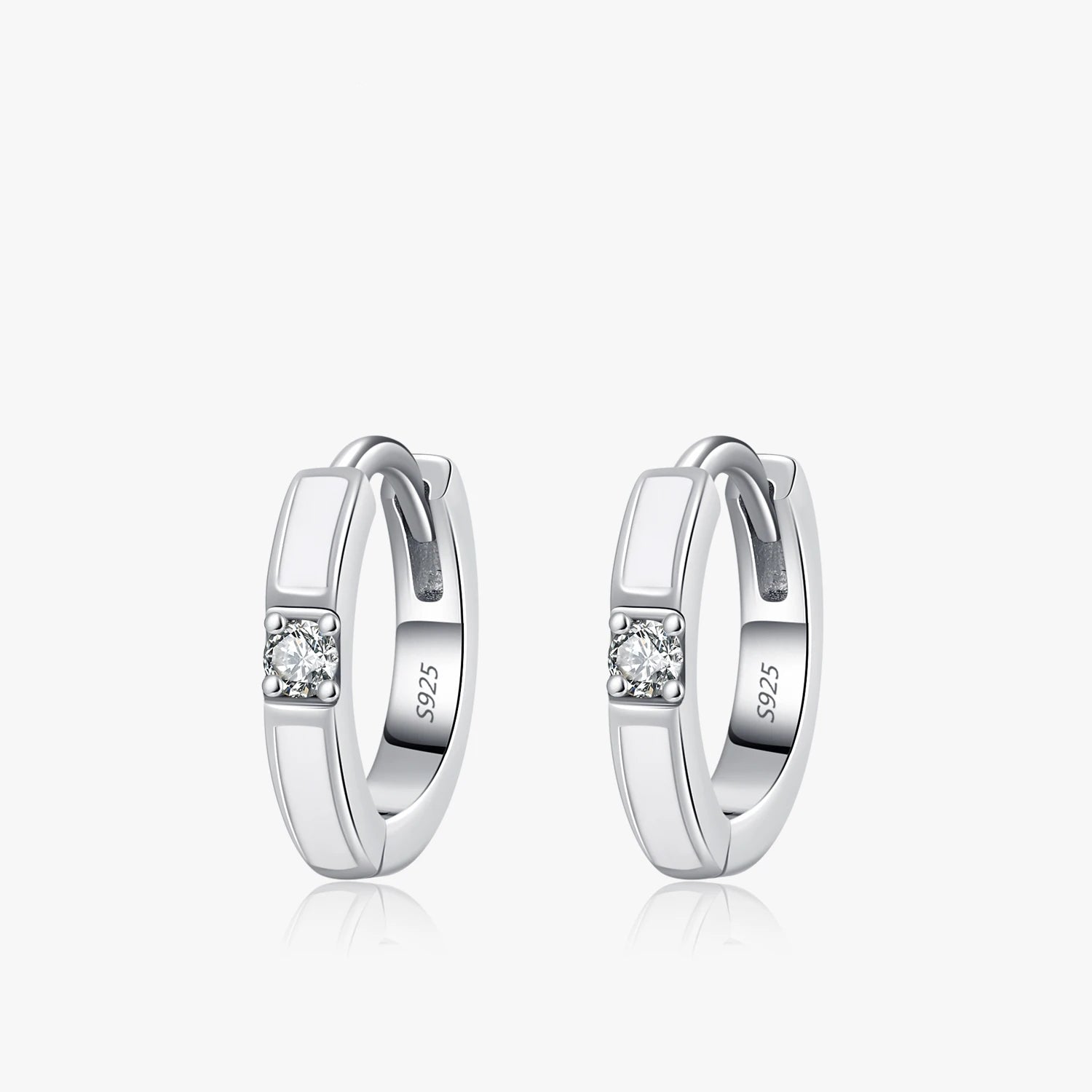 925 Sterling Silver White Enamel CZ Earrings