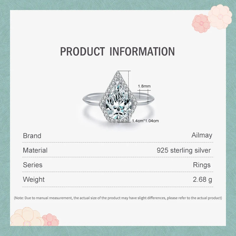 925 Sterling Silver Water Drop CZ Ring