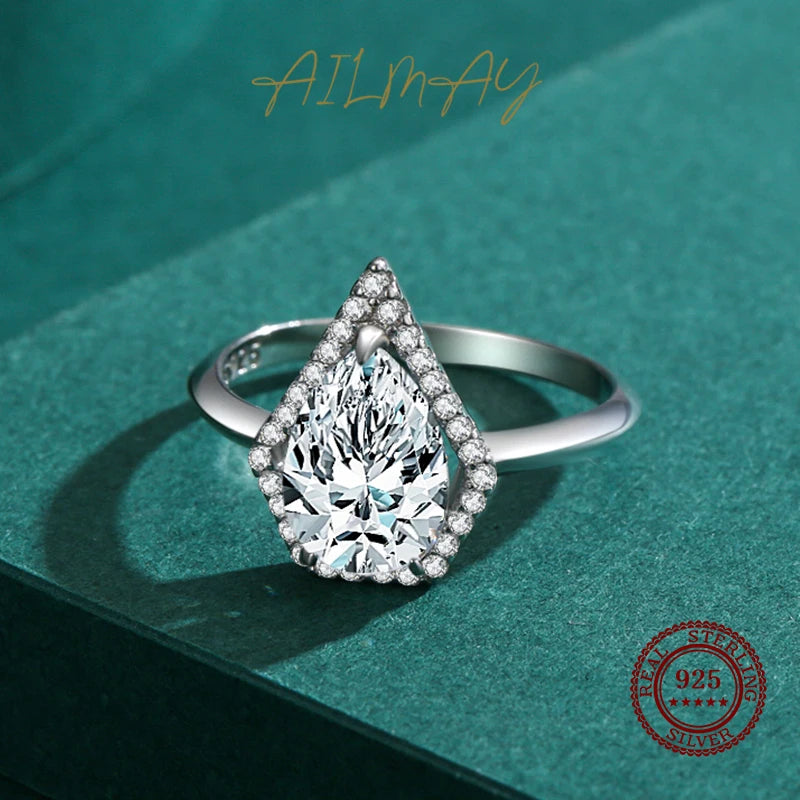 925 Sterling Silver Water Drop CZ Ring