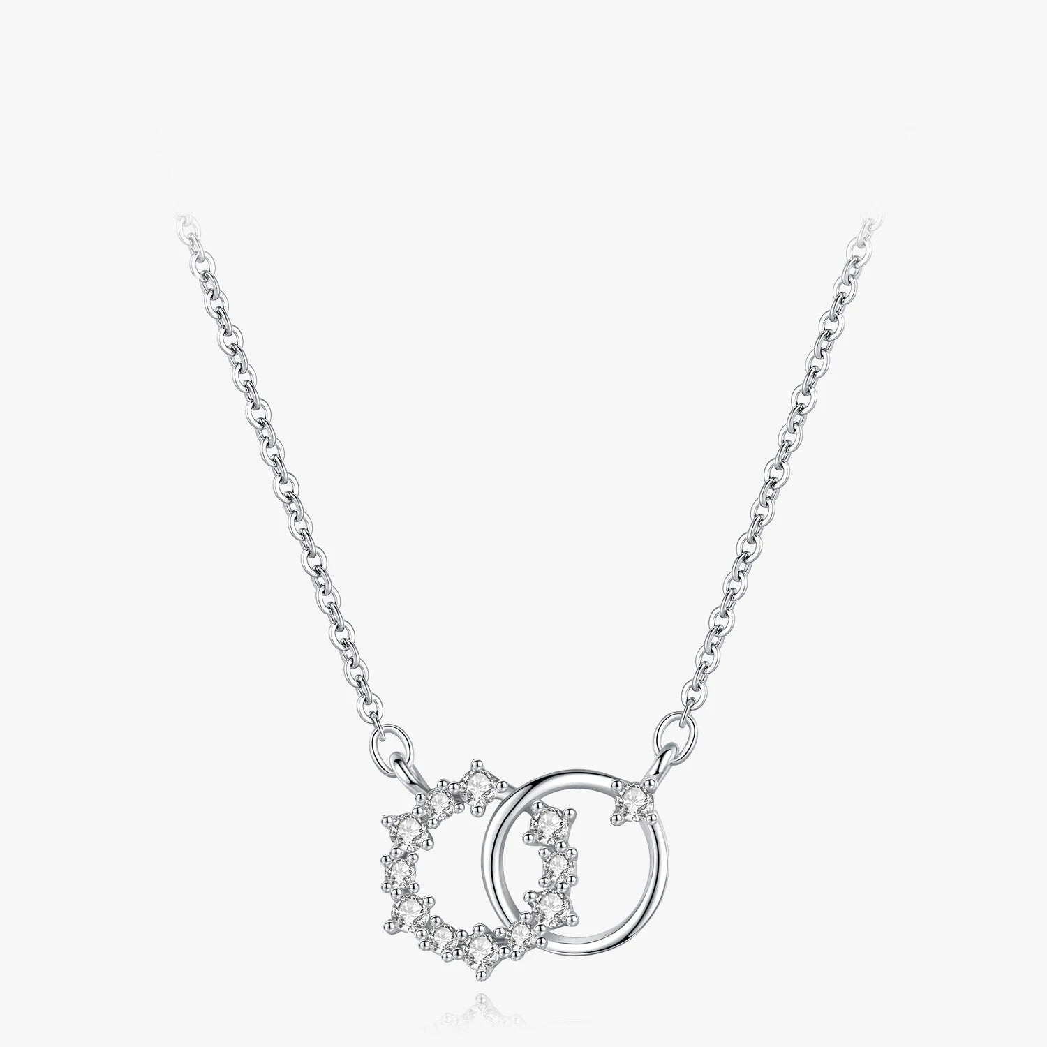 925 Sterling Silver Double Circle & Tiny Flower Pendant Necklace