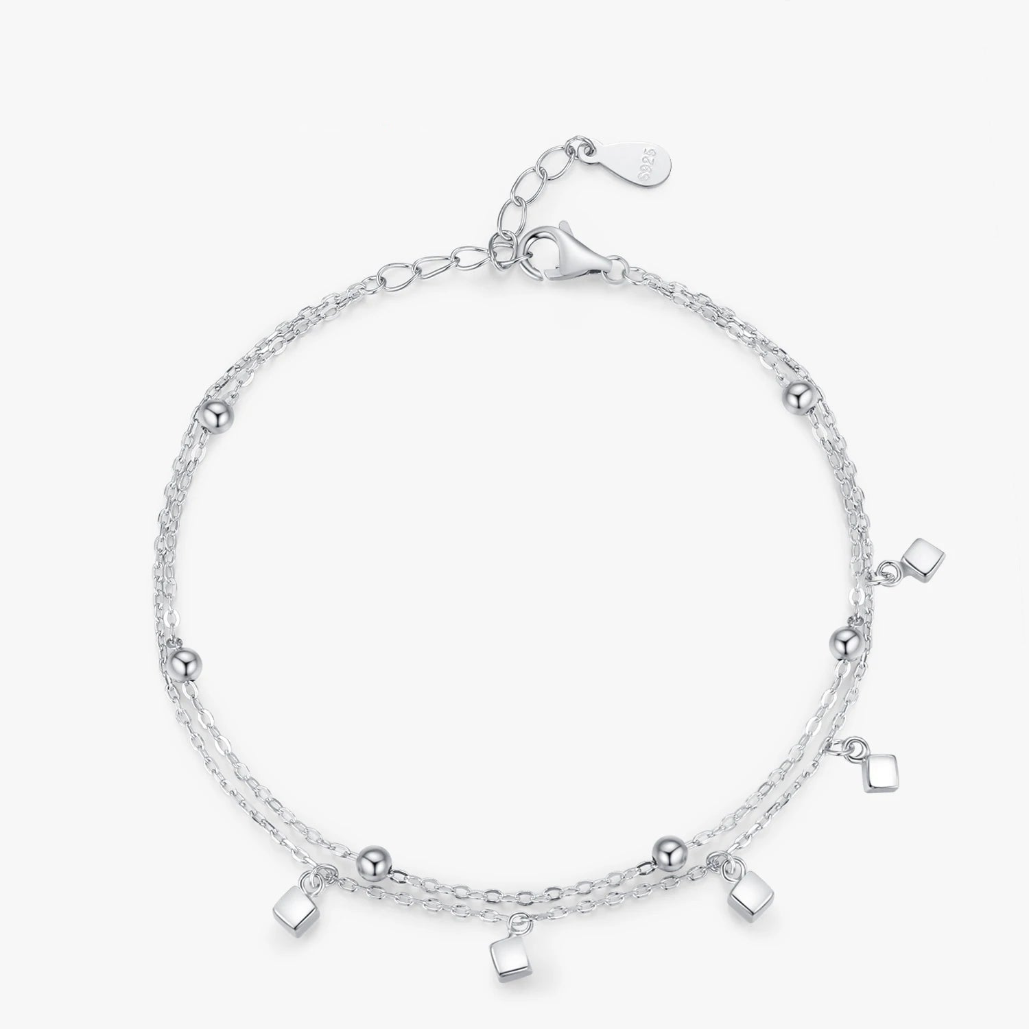925 Sterling Silver Block Line Chain Bracelet