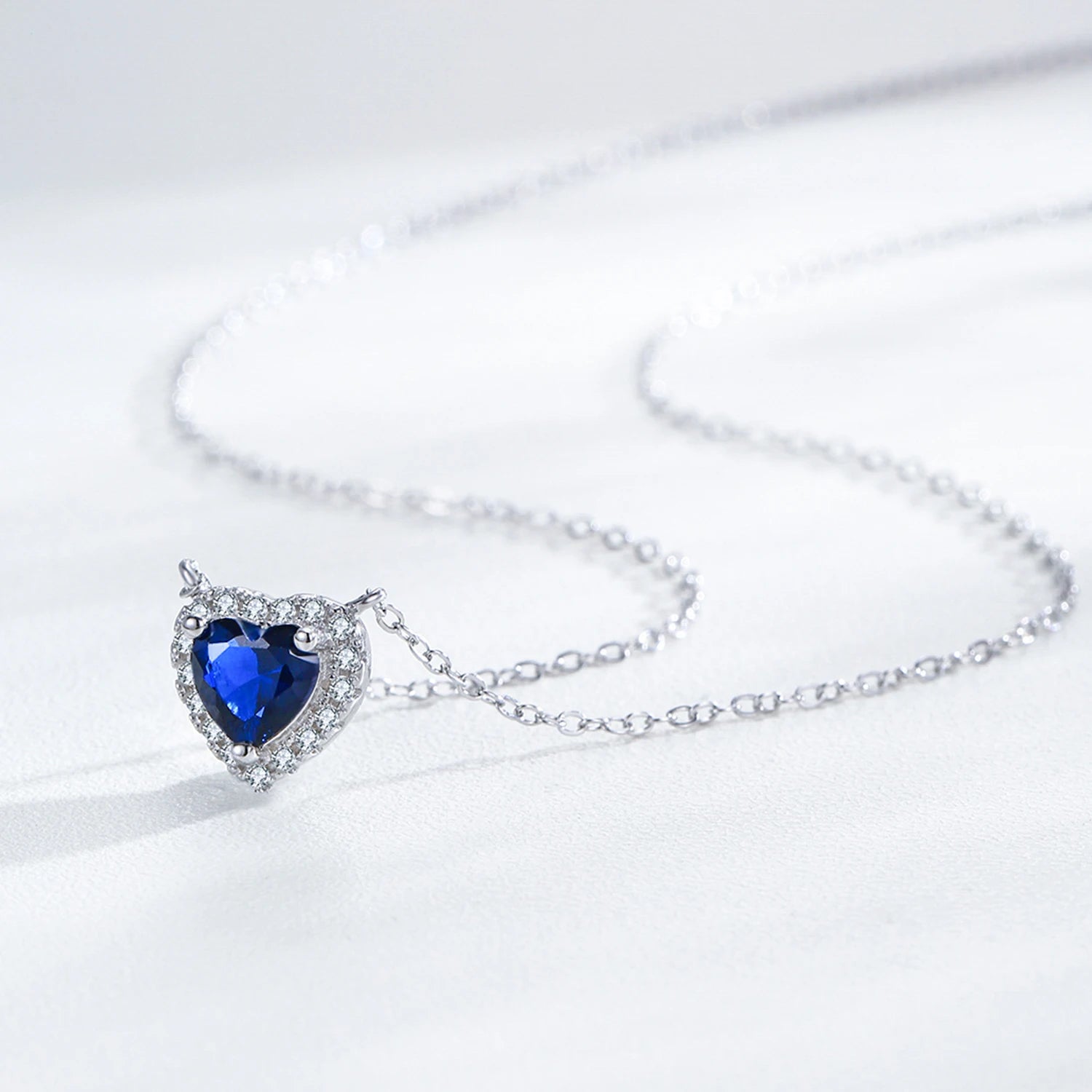 925 Sterling Silver Blue Heart “Love Forever” Pendant Necklace