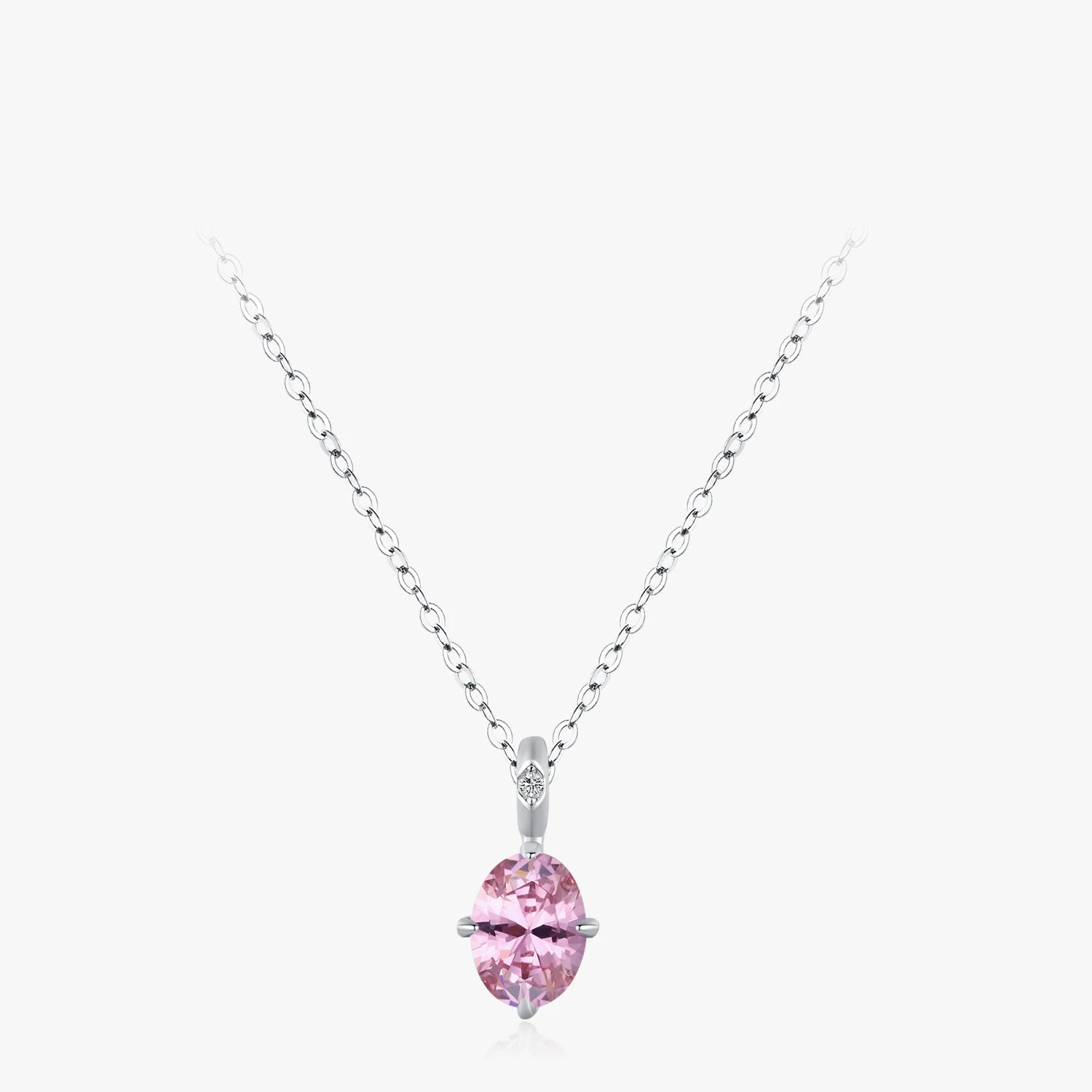 925 Sterling Silver Pink Oval CZ Pendant Necklace